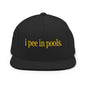 I Pee in Pools Embroidered Flat Bill Brim Snapback Hat - Black