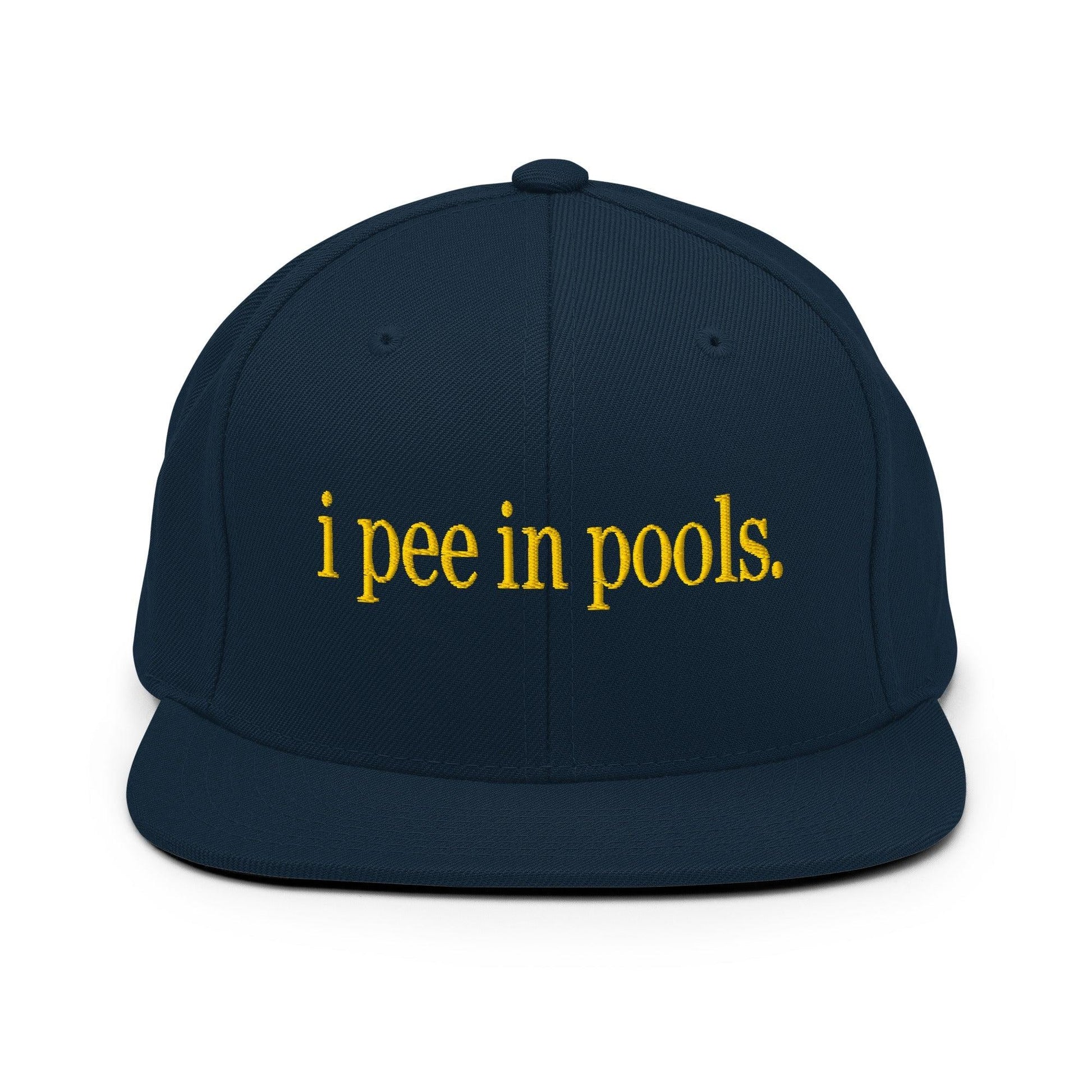 I Pee in Pools Embroidered Flat Bill Brim Snapback Hat - Dark Navy