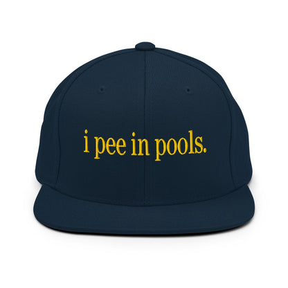 I Pee in Pools Embroidered Flat Bill Brim Snapback Hat - Dark Navy