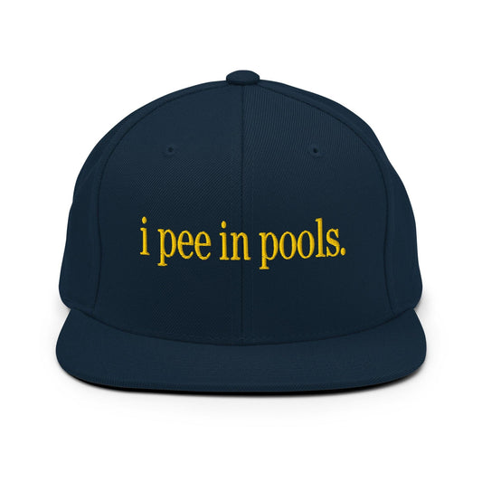 I Pee in Pools Embroidered Flat Bill Brim Snapback Hat - Dark Navy