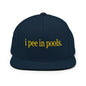 I Pee in Pools Embroidered Flat Bill Brim Snapback Hat - Dark Navy