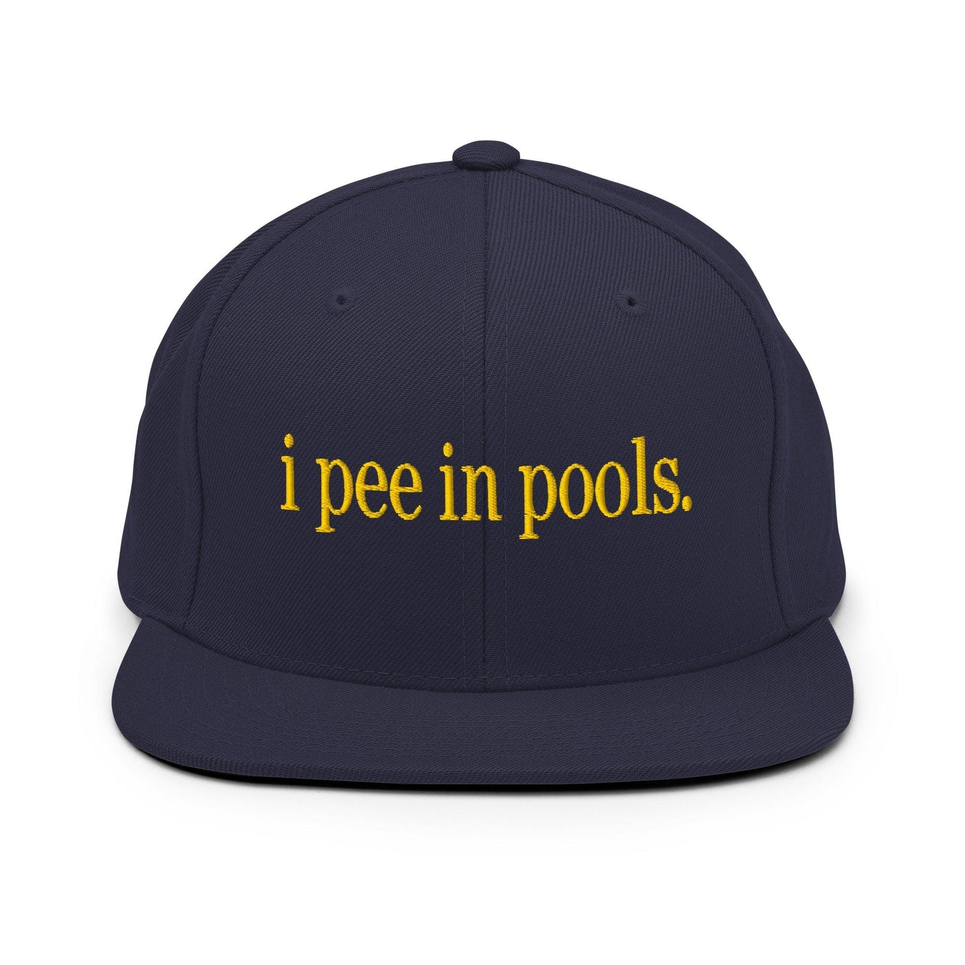 I Pee in Pools Embroidered Flat Bill Brim Snapback Hat - Navy