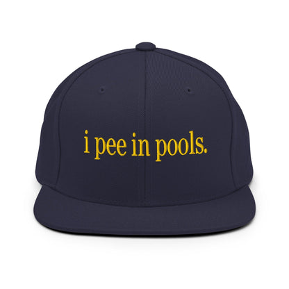 I Pee in Pools Embroidered Flat Bill Brim Snapback Hat - Navy