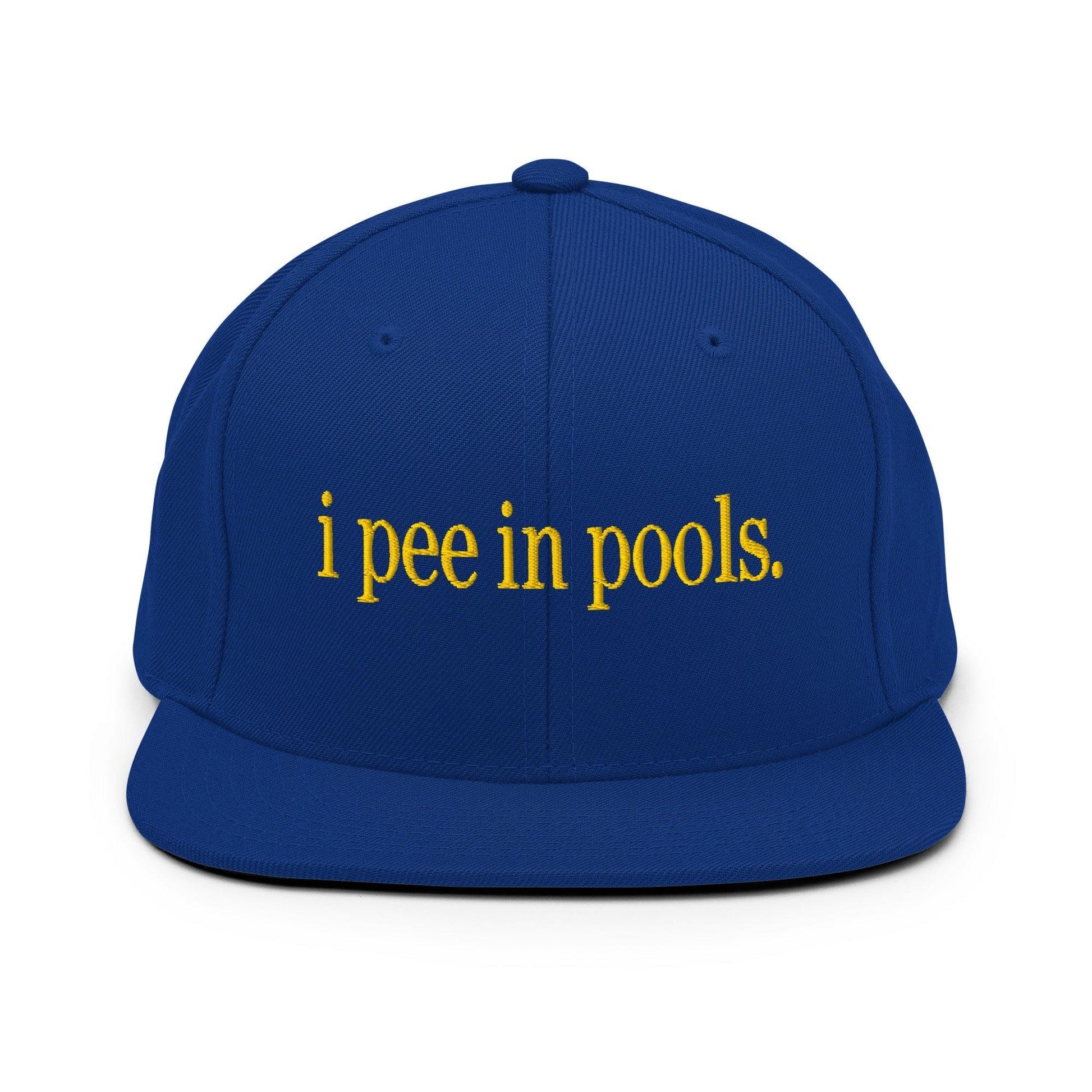 I Pee in Pools Embroidered Flat Bill Brim Snapback Hat - Royal Blue