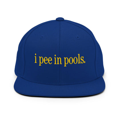I Pee in Pools Embroidered Flat Bill Brim Snapback Hat - Royal Blue