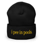 I Pee in Pools Embroidered Knit Cuffed Beanie - Black