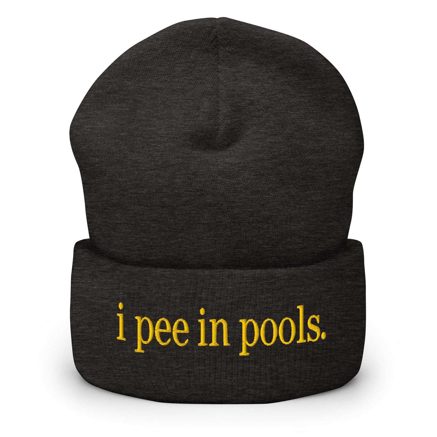 I Pee in Pools Embroidered Knit Cuffed Beanie - Dark Grey