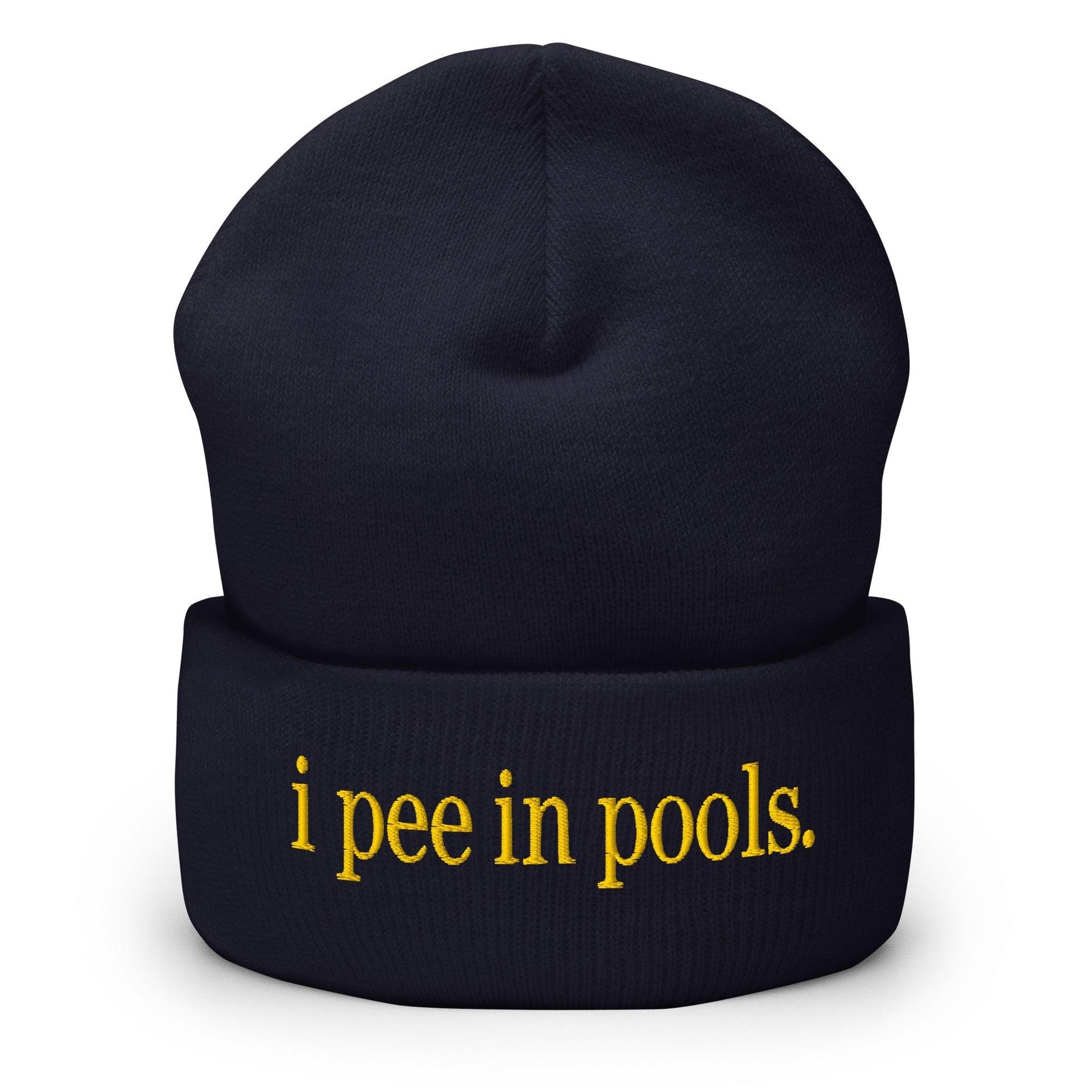 I Pee in Pools Embroidered Knit Cuffed Beanie - Navy