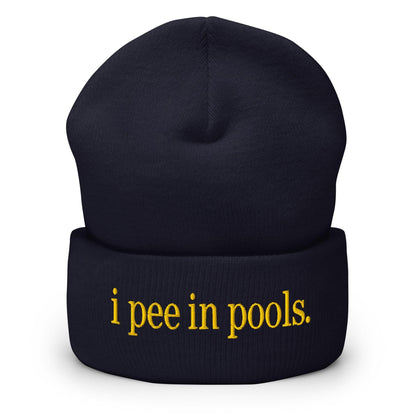 I Pee in Pools Embroidered Knit Cuffed Beanie - Navy