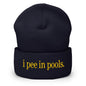 I Pee in Pools Embroidered Knit Cuffed Beanie - Navy