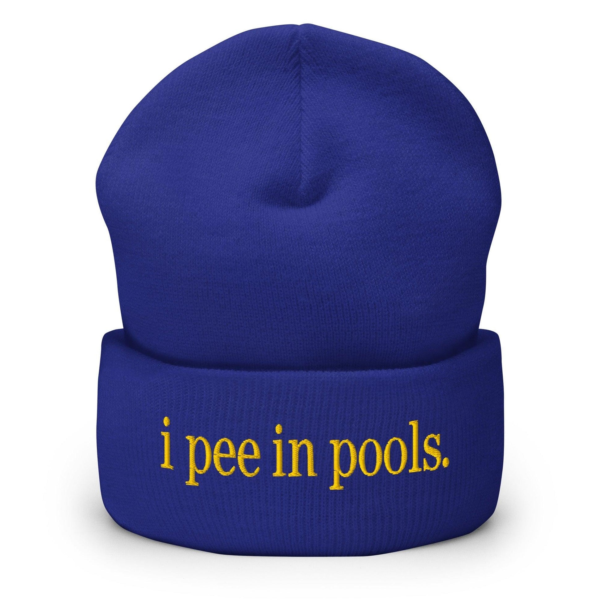 I Pee in Pools Embroidered Knit Cuffed Beanie - Royal