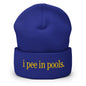 I Pee in Pools Embroidered Knit Cuffed Beanie - Royal