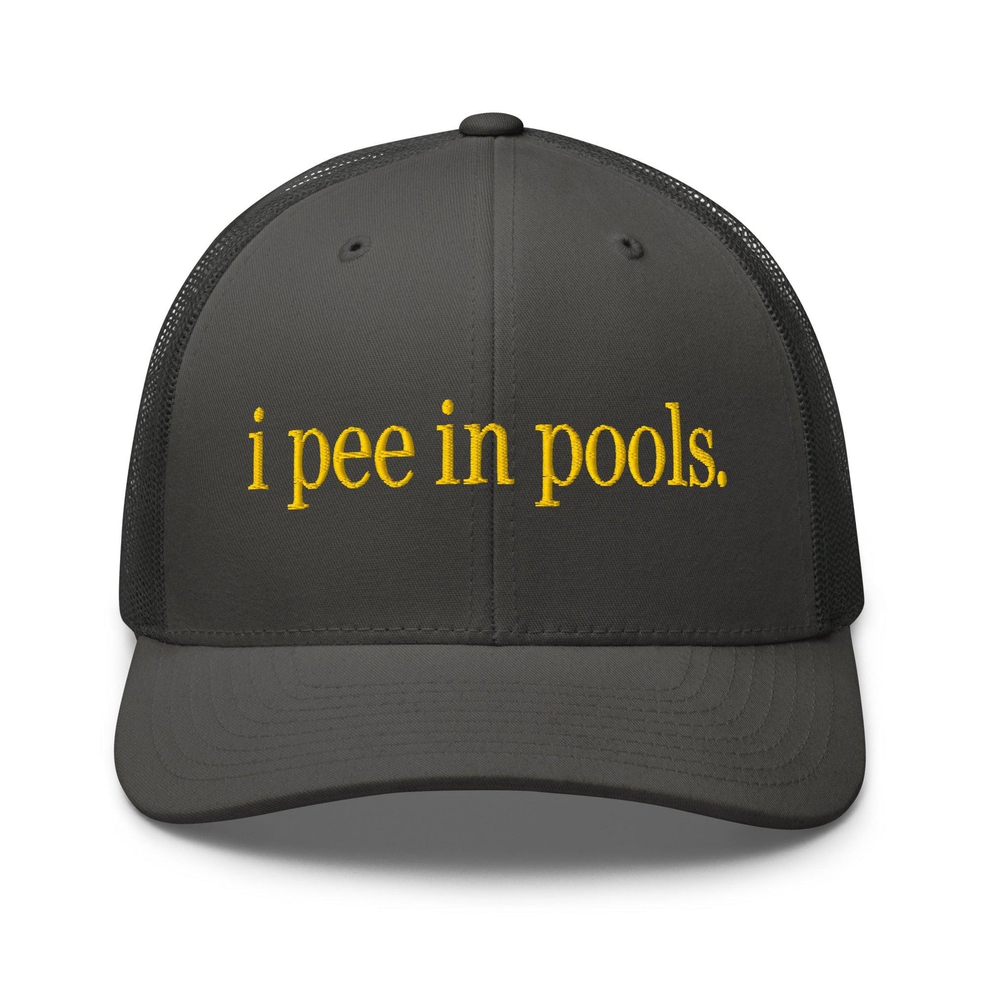 I Pee in Pools Embroidered Mesh Trucker Hat - Charcoal