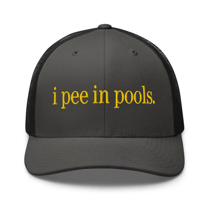 I Pee in Pools Embroidered Mesh Trucker Hat - Charcoal/ Black