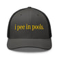 I Pee in Pools Embroidered Mesh Trucker Hat - Charcoal/ Black