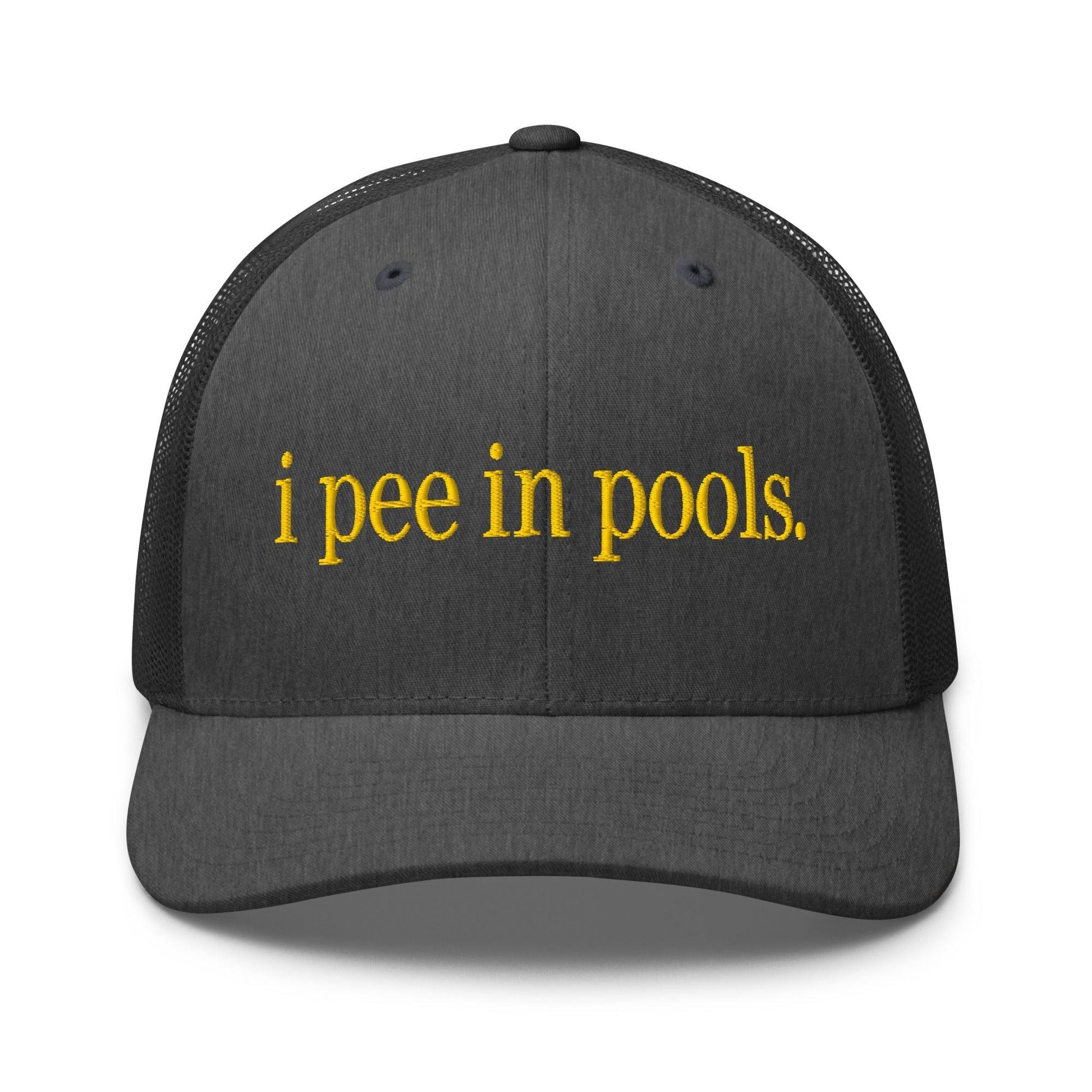 I Pee in Pools Embroidered Mesh Trucker Hat - Dark Heather Gray