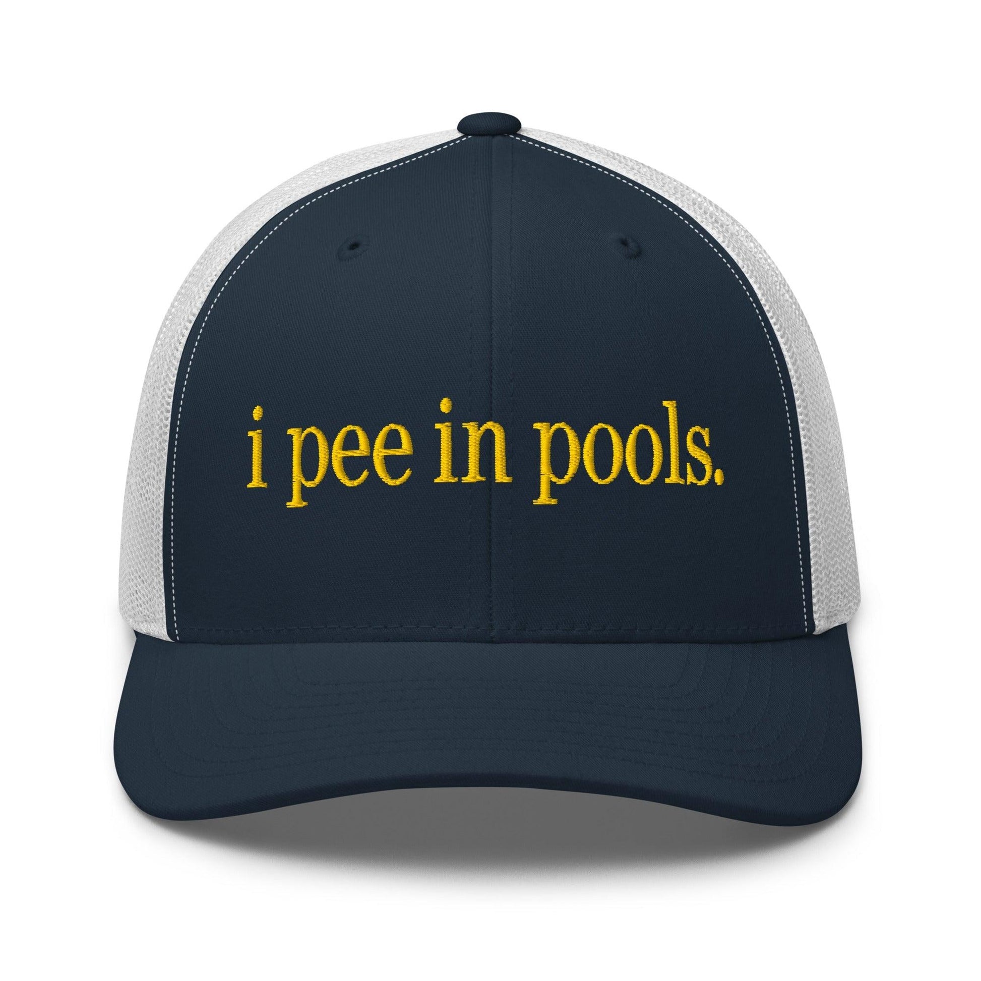 I Pee in Pools Embroidered Mesh Trucker Hat - Navy/ White