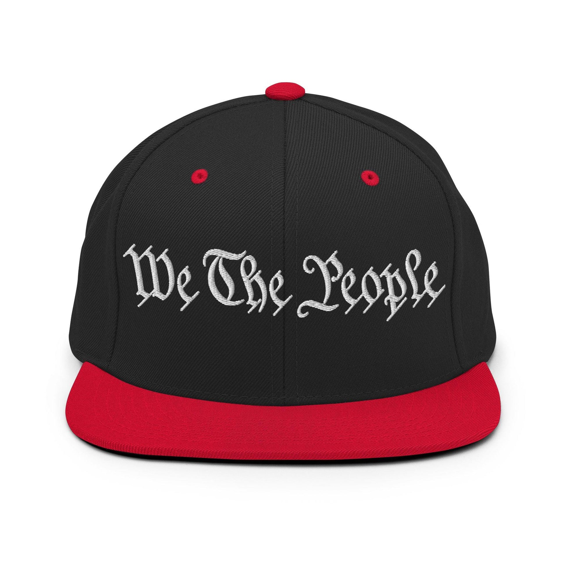 We The People Embroidered Flat Bill Brim Snapback Hat - Black/ Red