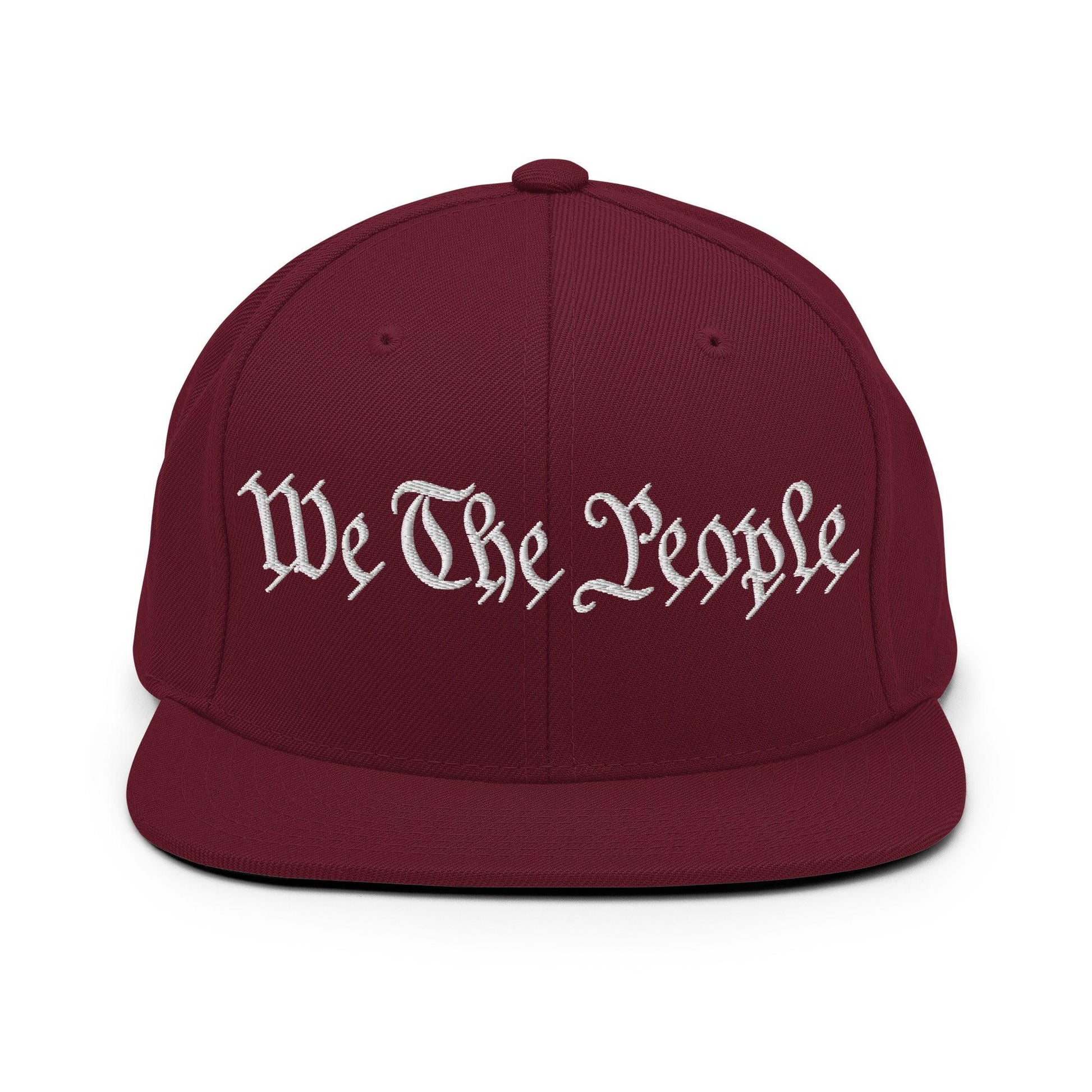 We The People Embroidered Flat Bill Brim Snapback Hat - Maroon
