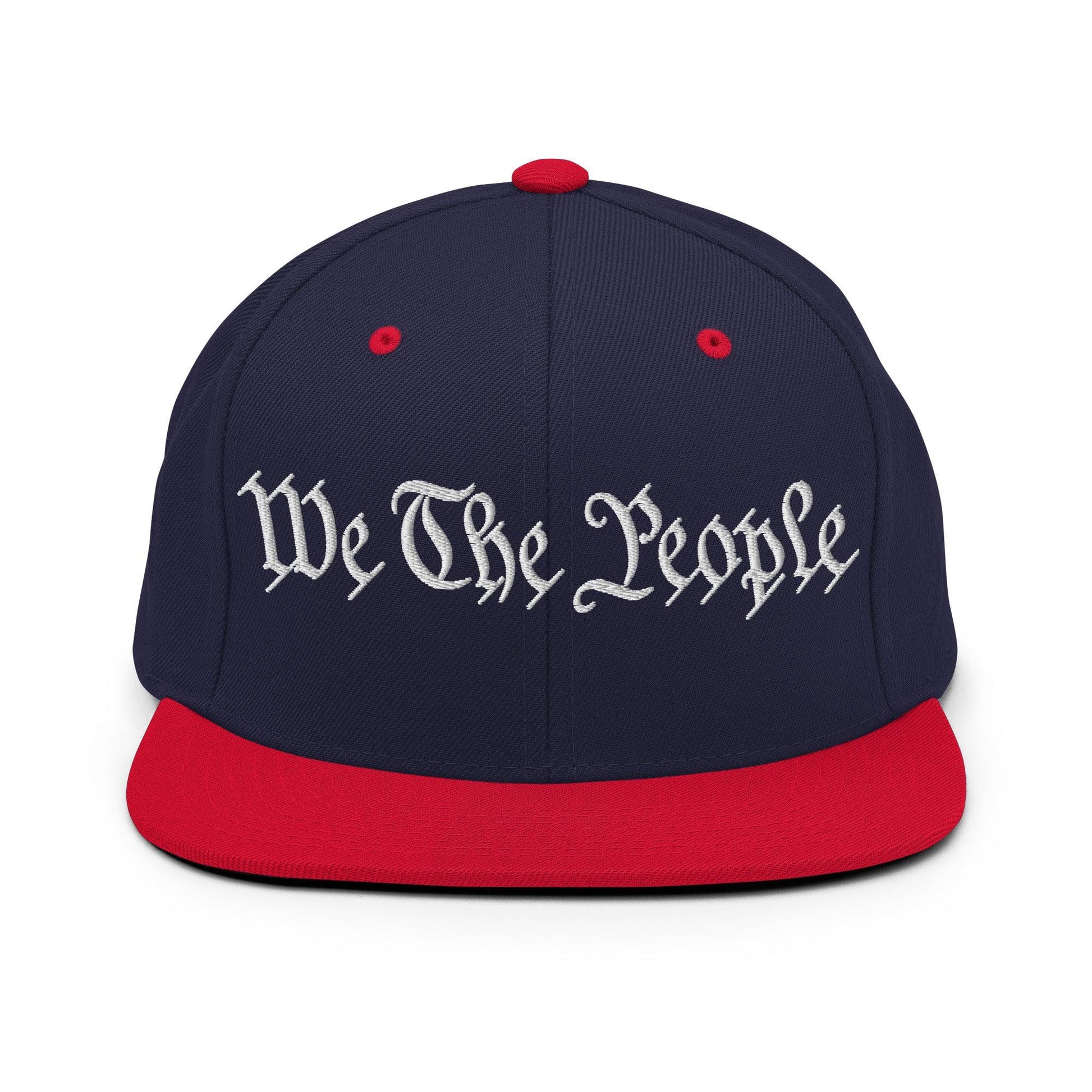 We The People Embroidered Flat Bill Brim Snapback Hat - Navy/ Red