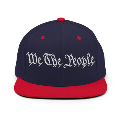 We The People Embroidered Flat Bill Brim Snapback Hat - Navy/ Red