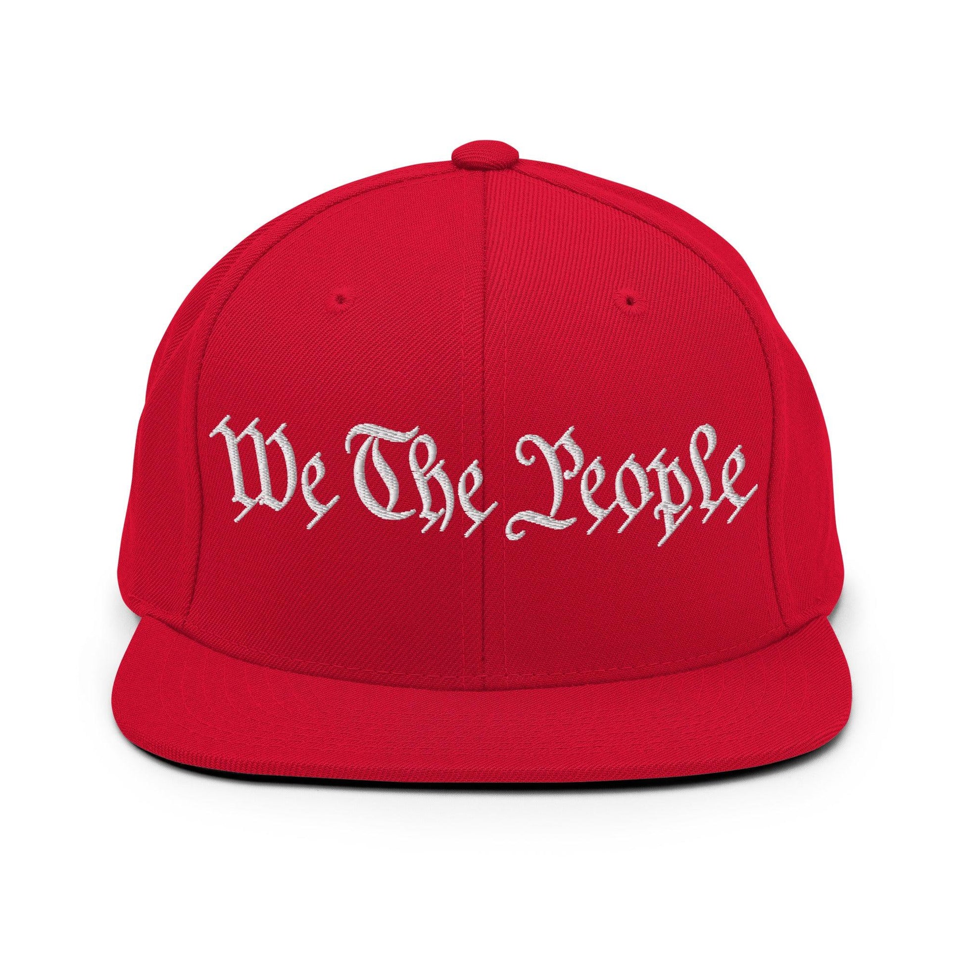 We The People Embroidered Flat Bill Brim Snapback Hat - Red