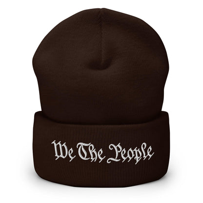 We The People Embroidered Knit Cuffed Beanie - Brown