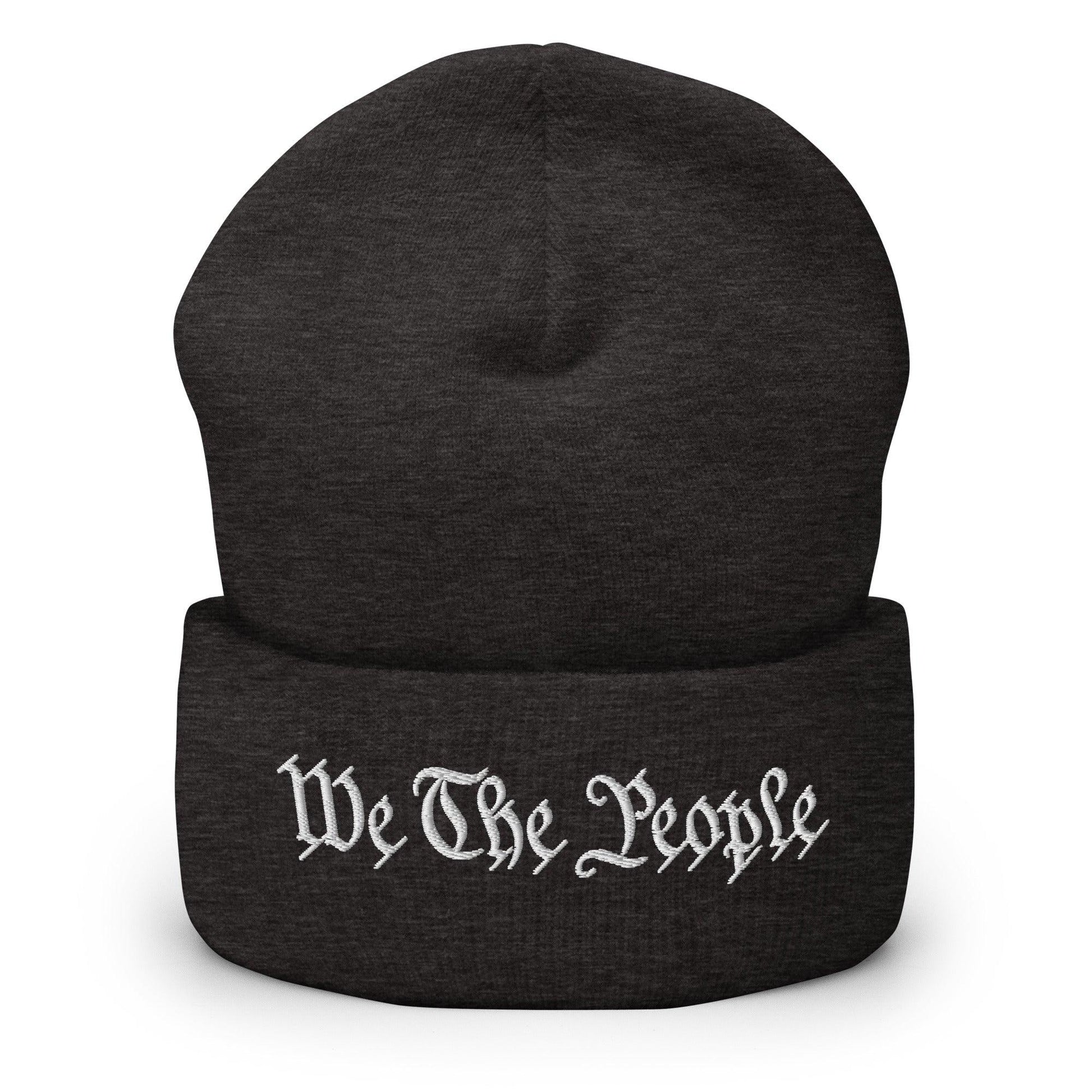 We The People Embroidered Knit Cuffed Beanie - Dark Grey