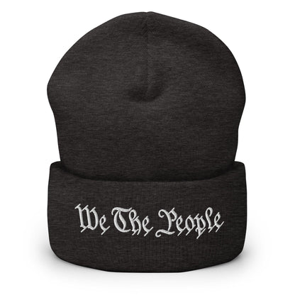We The People Embroidered Knit Cuffed Beanie - Dark Grey