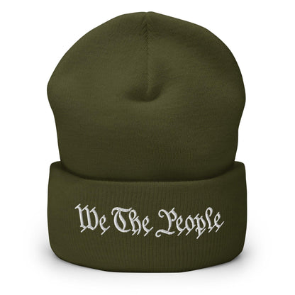 We The People Embroidered Knit Cuffed Beanie - Olive