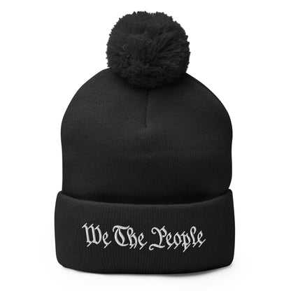 We The People Embroidered Knit Pom Beanie - Black