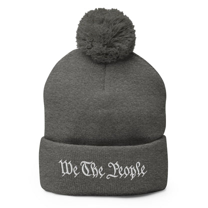 We The People Embroidered Knit Pom Beanie - Dark Heather Grey