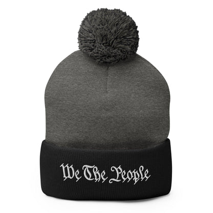 We The People Embroidered Knit Pom Beanie - Dark Heather Grey/ Black