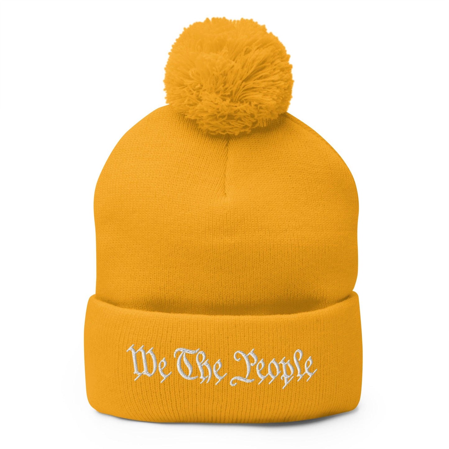 We The People Embroidered Knit Pom Beanie - Gold