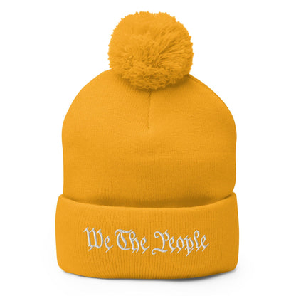 We The People Embroidered Knit Pom Beanie - Gold