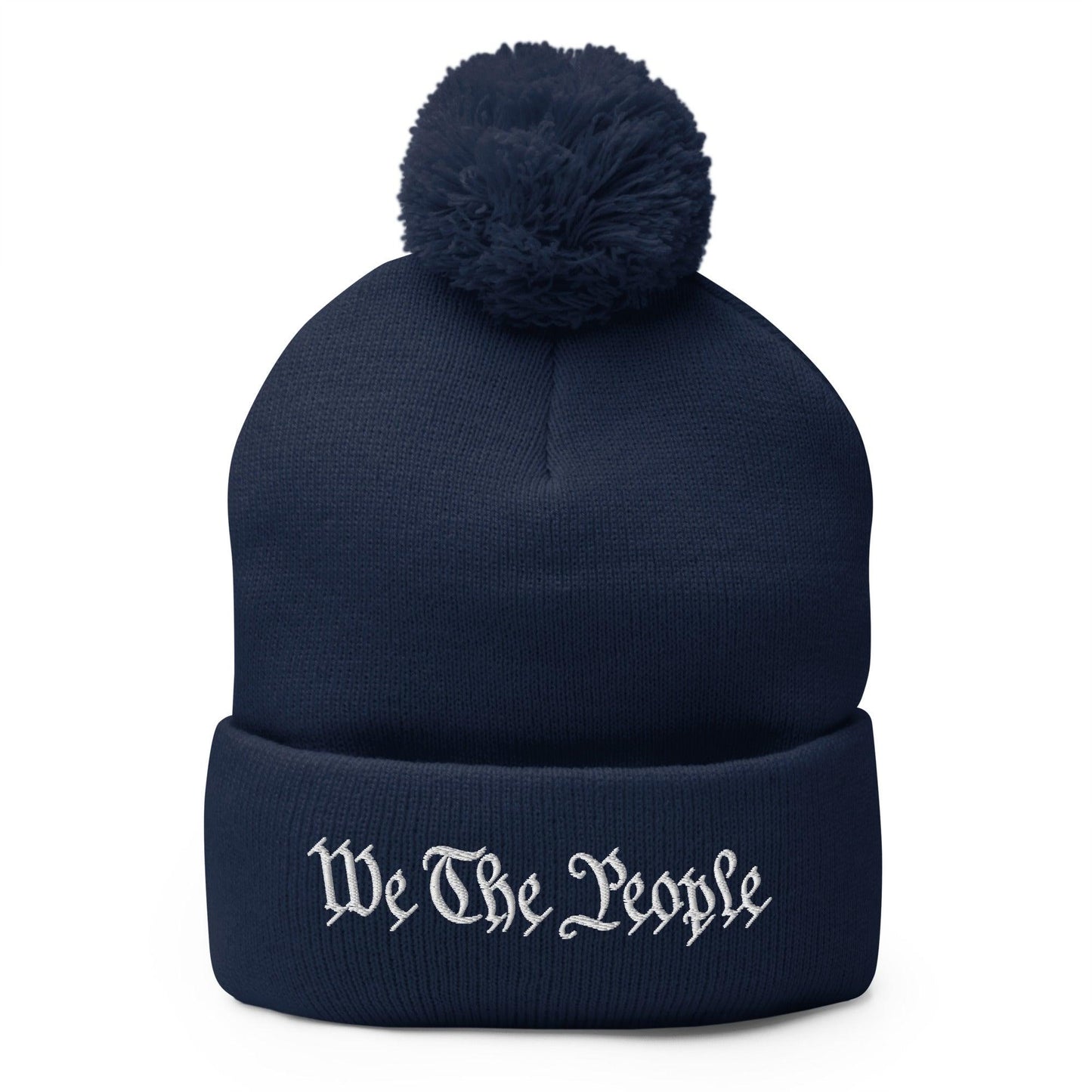 We The People Embroidered Knit Pom Beanie - Navy