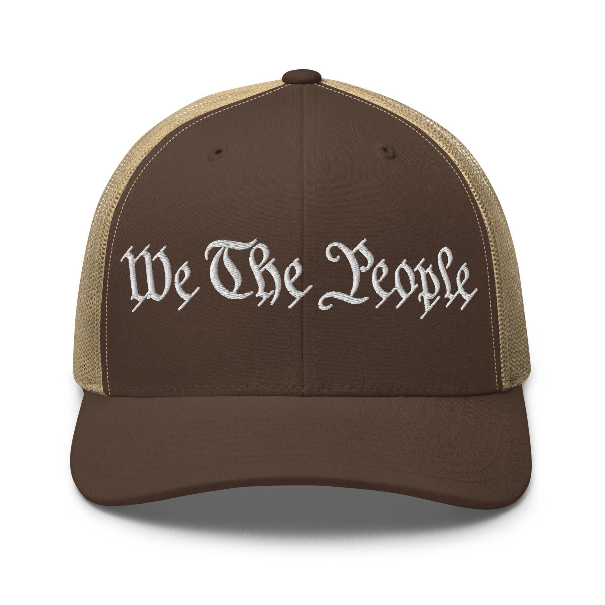 We The People Embroidered Mesh Trucker Hat - Brown/ Khaki
