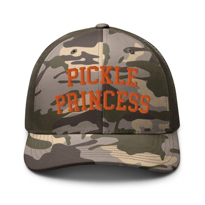 Pickle Princess Camo Trucker Hat Orange - Camo/Olive - Headwear