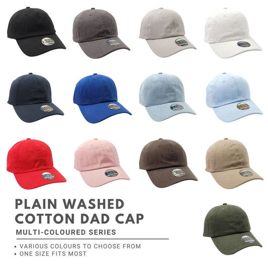 Plain Washed Cotton Dad Cap - Solid Colours One Size