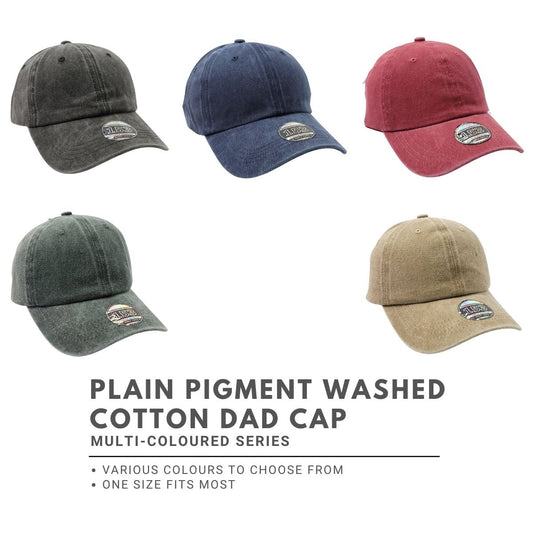 Plain Pigment Washed Cotton Dad Cap - Solid Colours One Size