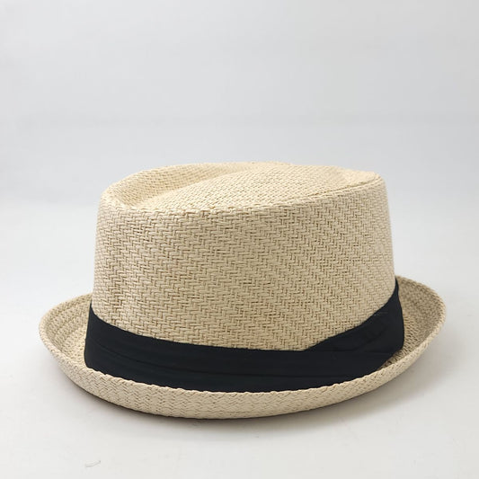 Pork Pie 100% Straw & Grosgrain Band - Natural S/M L/XL - Fedora