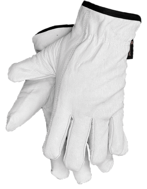 White leather work gloves made of grain goatskin for premium protection and durability