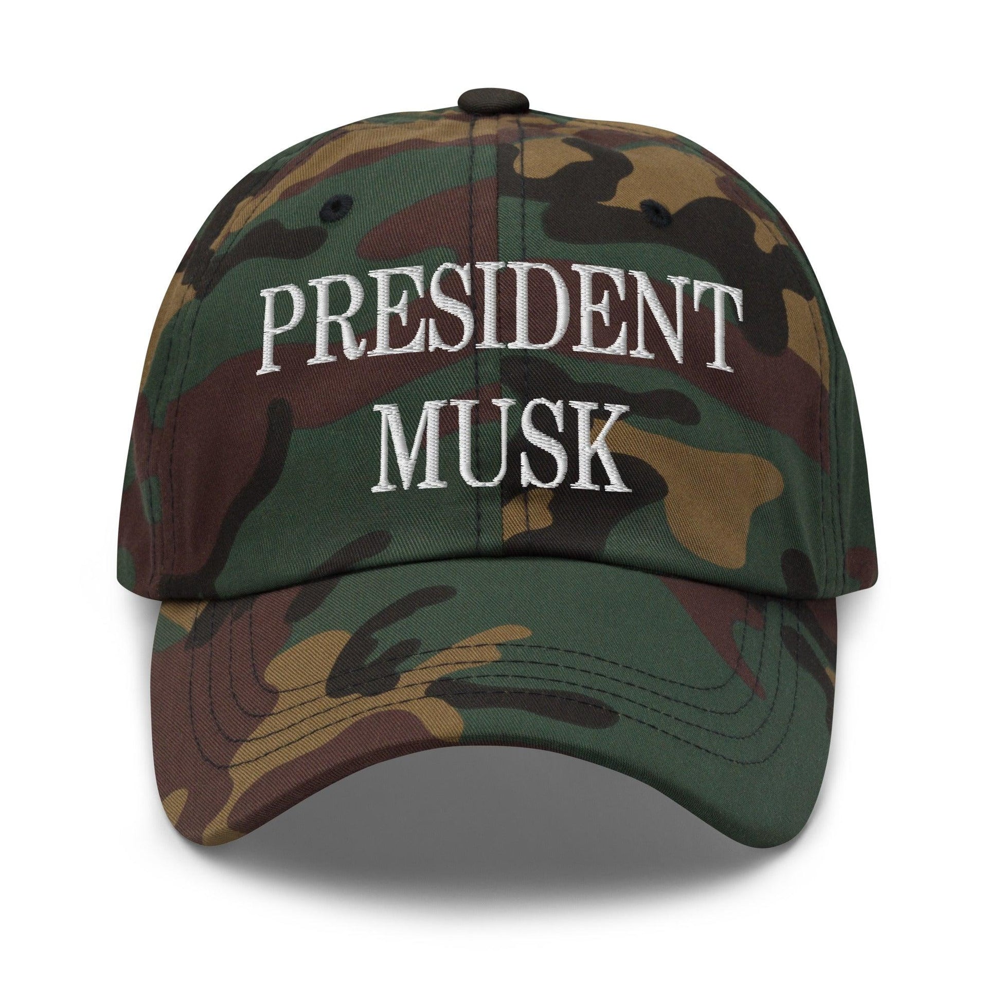President Musk Embroidered Dad Hat - Green Camo