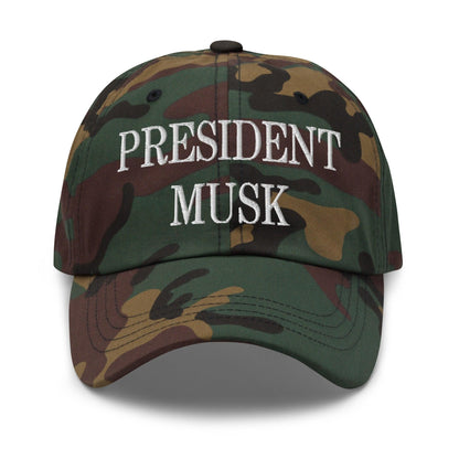 President Musk Embroidered Dad Hat - Green Camo