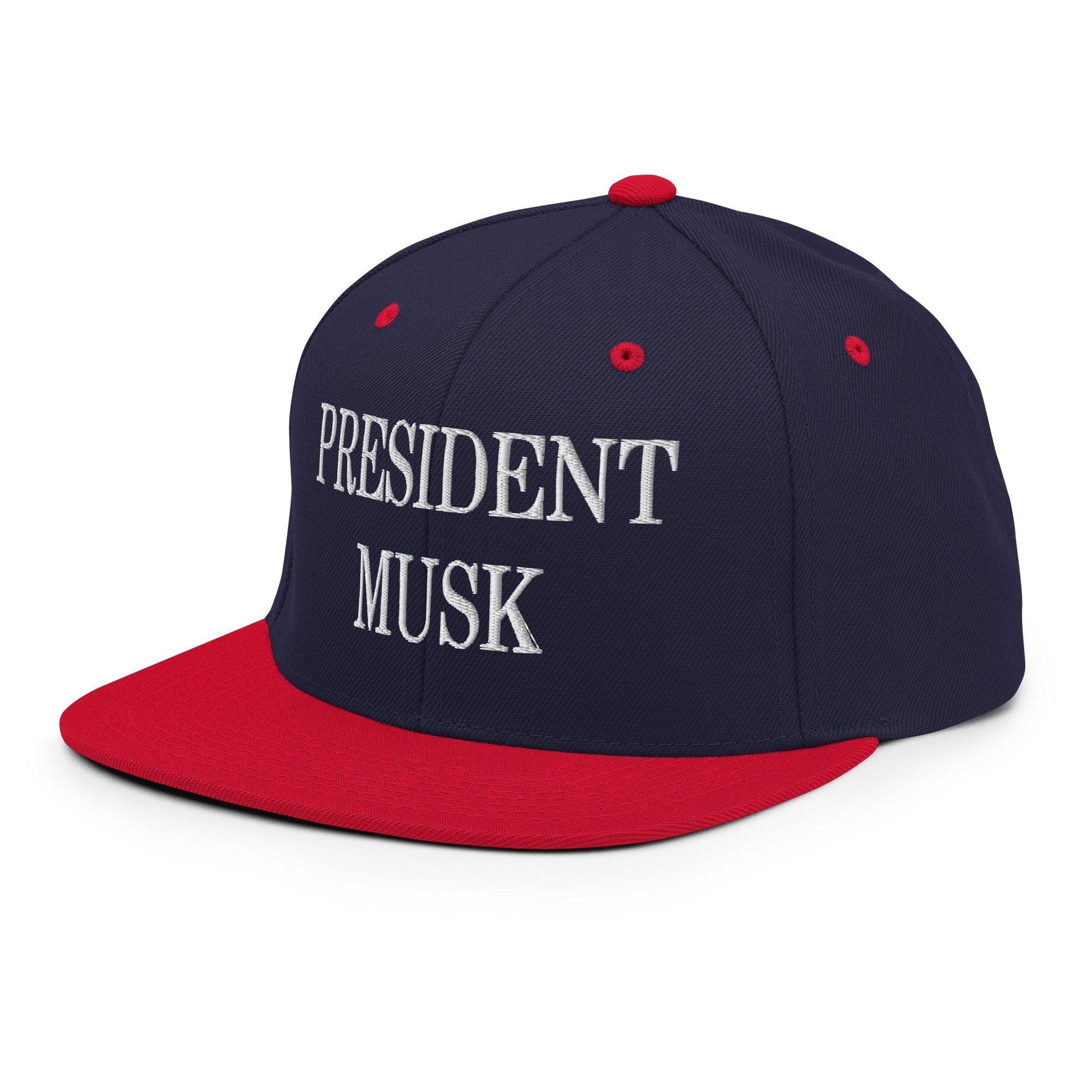President Musk Embroidered Flat Bill Brim Snapback Hat