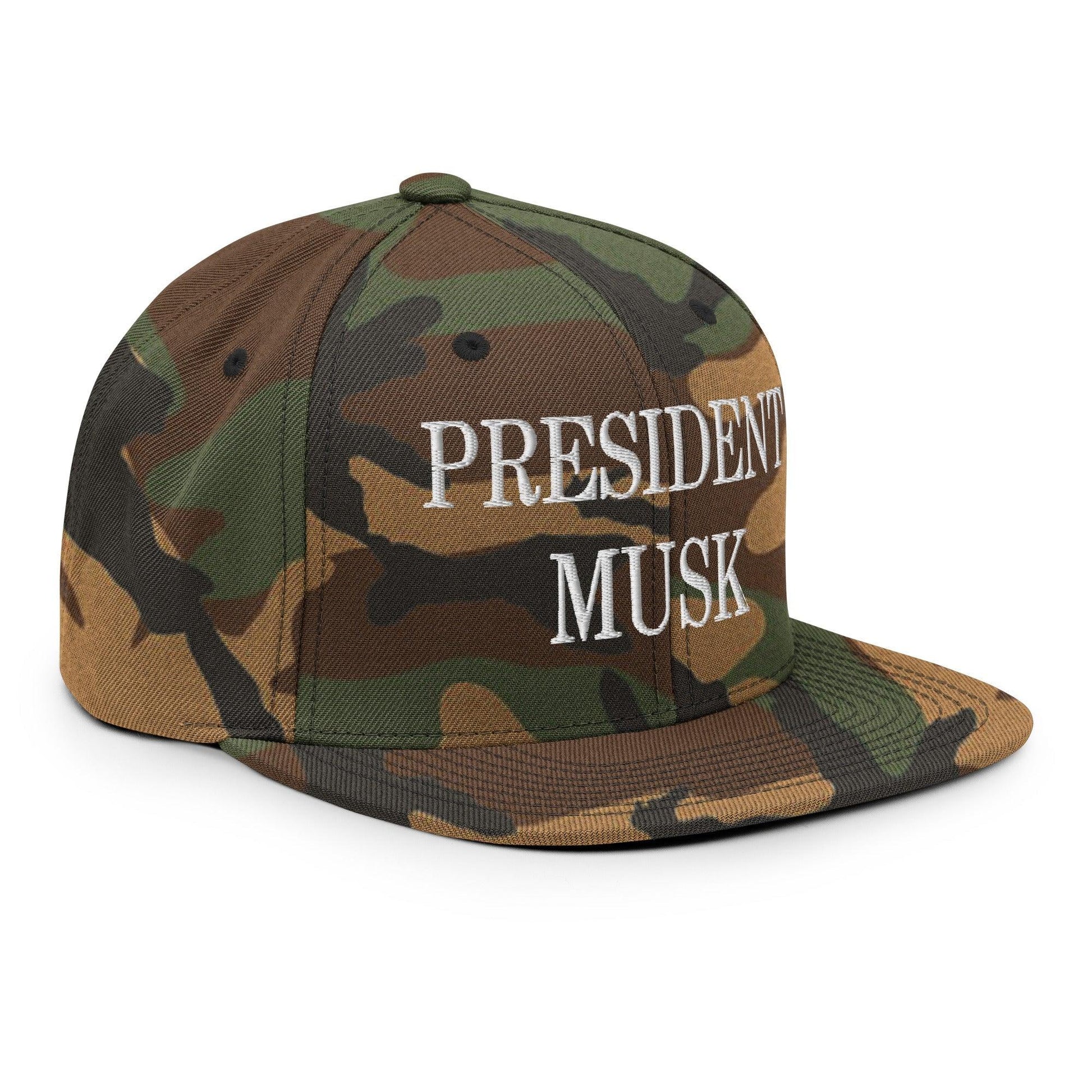 President Musk Embroidered Flat Bill Brim Snapback Hat
