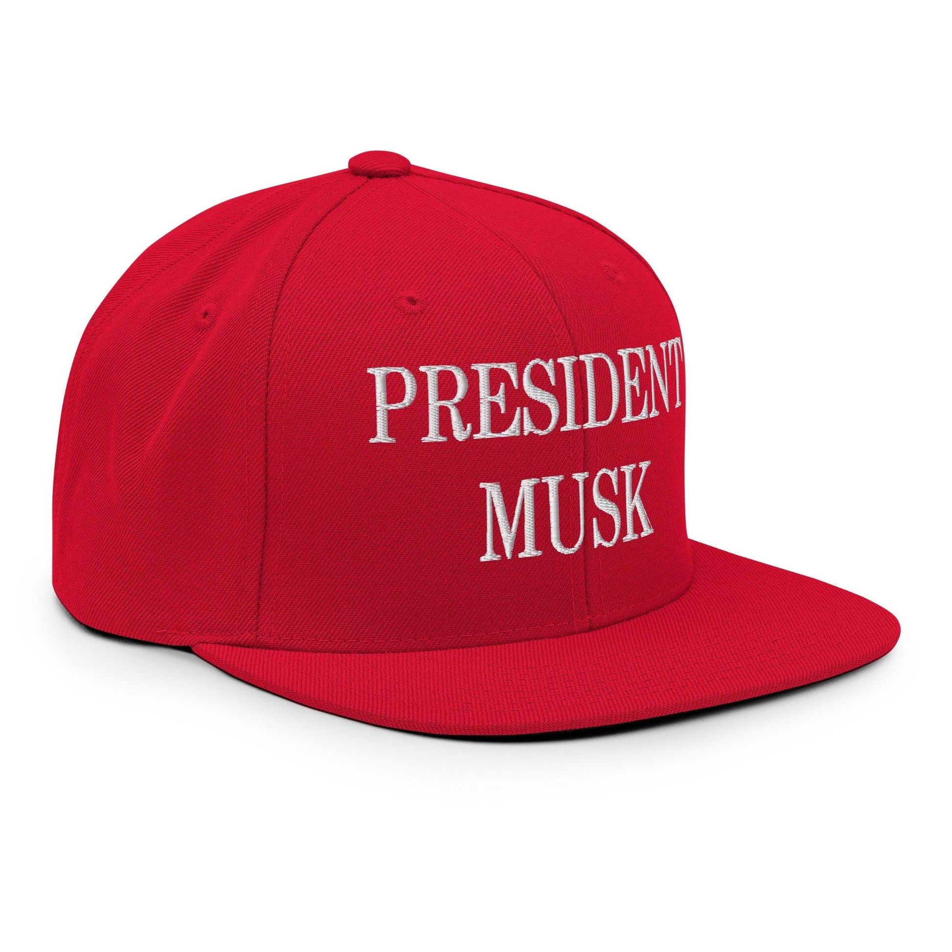 President Musk Embroidered Flat Bill Brim Snapback Hat
