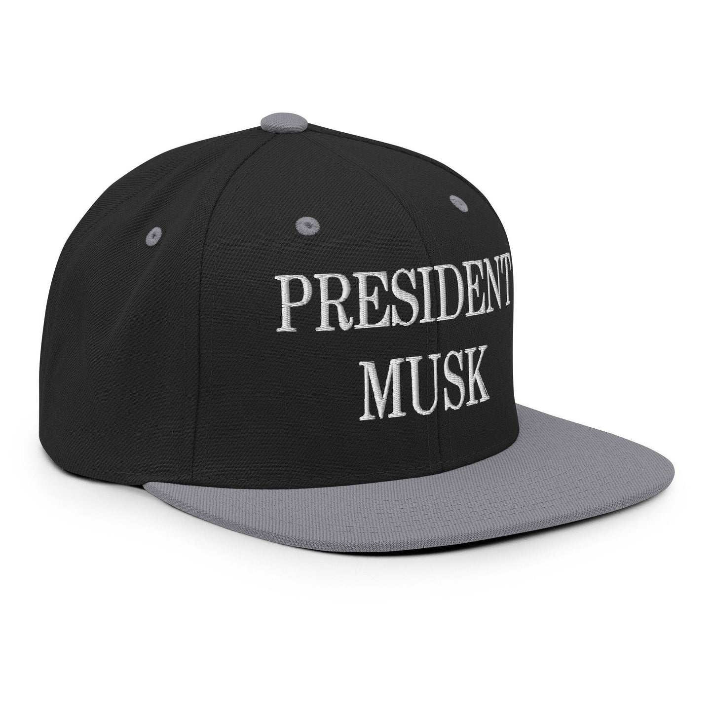 President Musk Embroidered Flat Bill Brim Snapback Hat