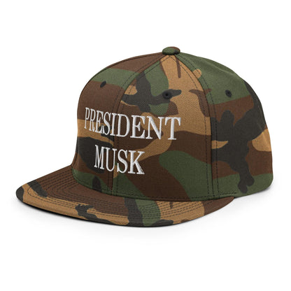President Musk Embroidered Flat Bill Brim Snapback Hat