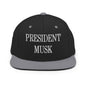 President Musk Embroidered Flat Bill Brim Snapback Hat - Black/ Silver